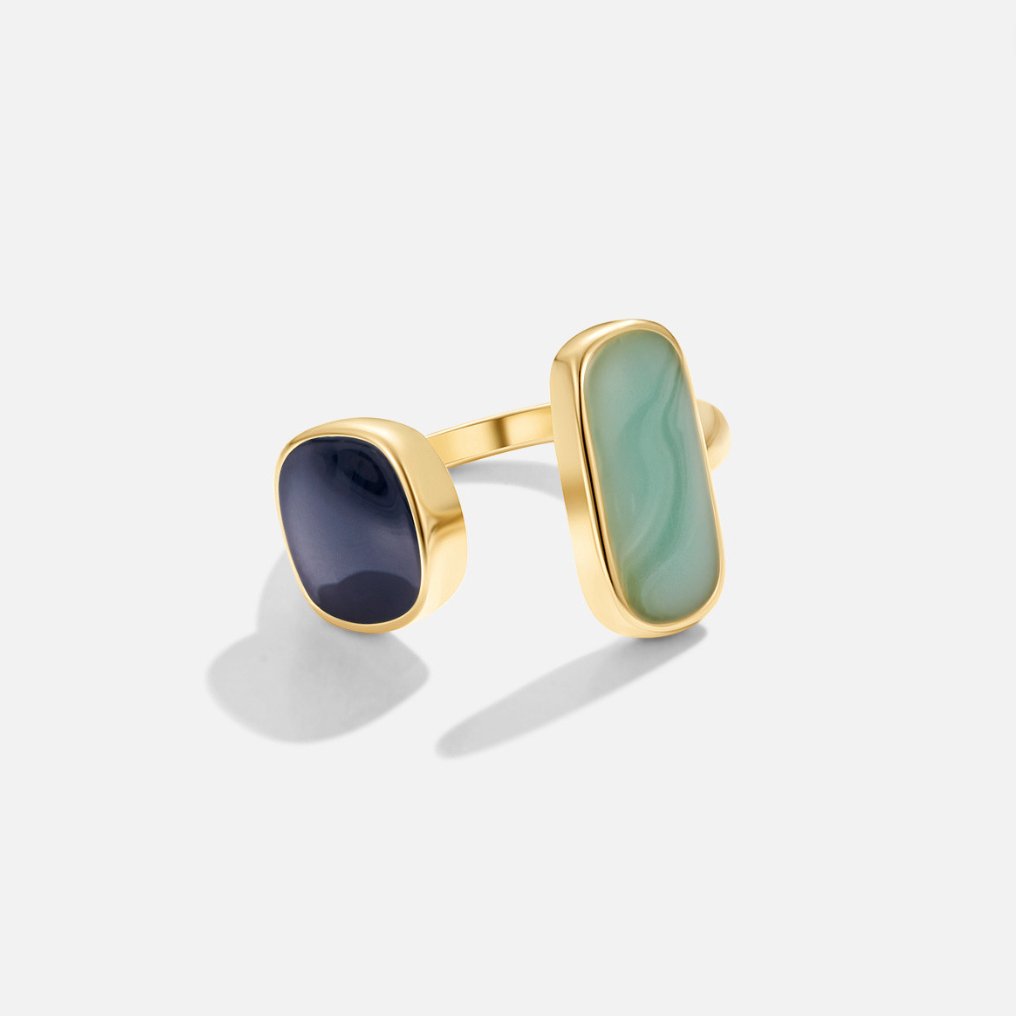 Gold Doppel Stein Offen Ring