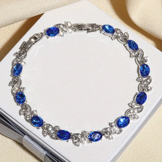 Silber Saphir Blumen Kettenglied Armband