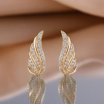 Modern Blatt Pavé Ohrringe | Gold