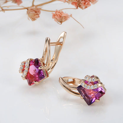 Karmesinrot Quadratisch Kristall-Ohrringe | Rosegold