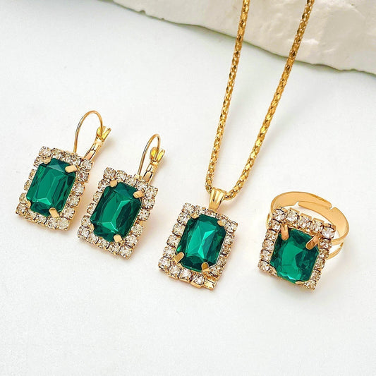 Gold Smaragd Rechteckig Schmuckset