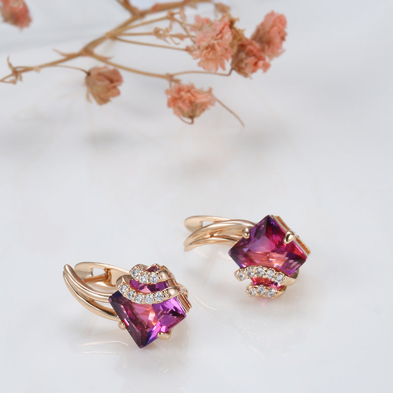 Karmesinrot Quadratisch Kristall-Ohrringe | Rosegold