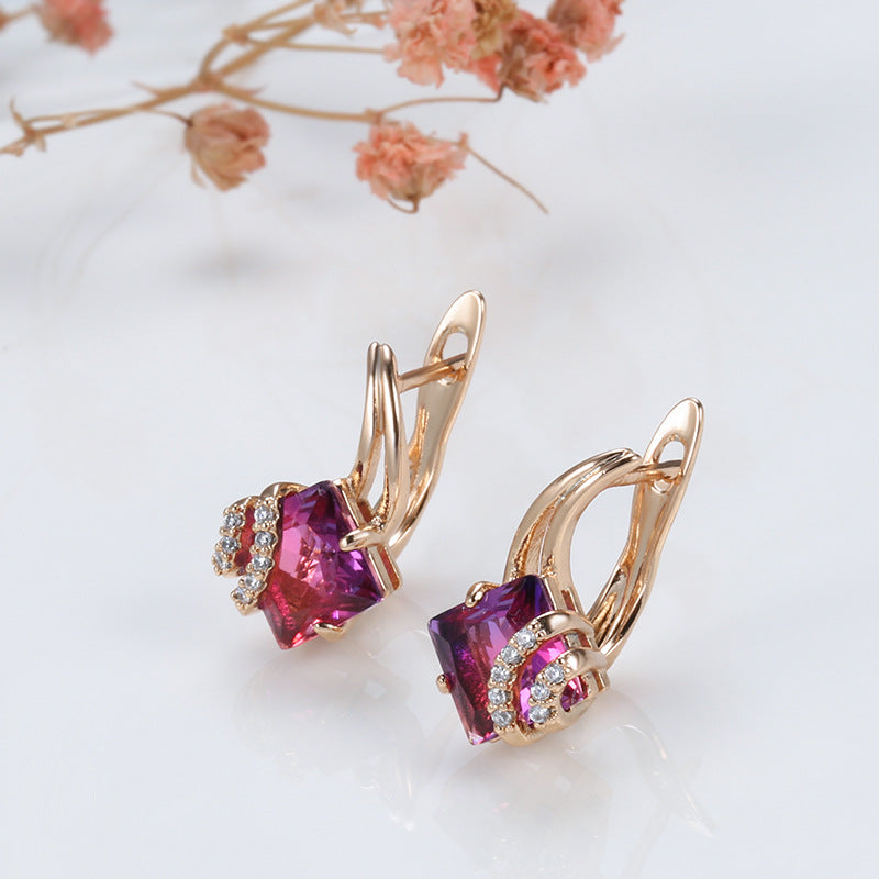 Karmesinrot Quadratisch Kristall-Ohrringe | Rosegold