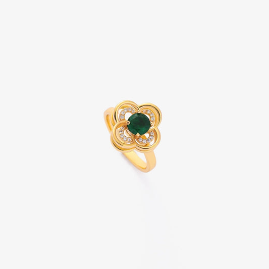 Kleeblatt Halo Smaragd Drehring | Gold
