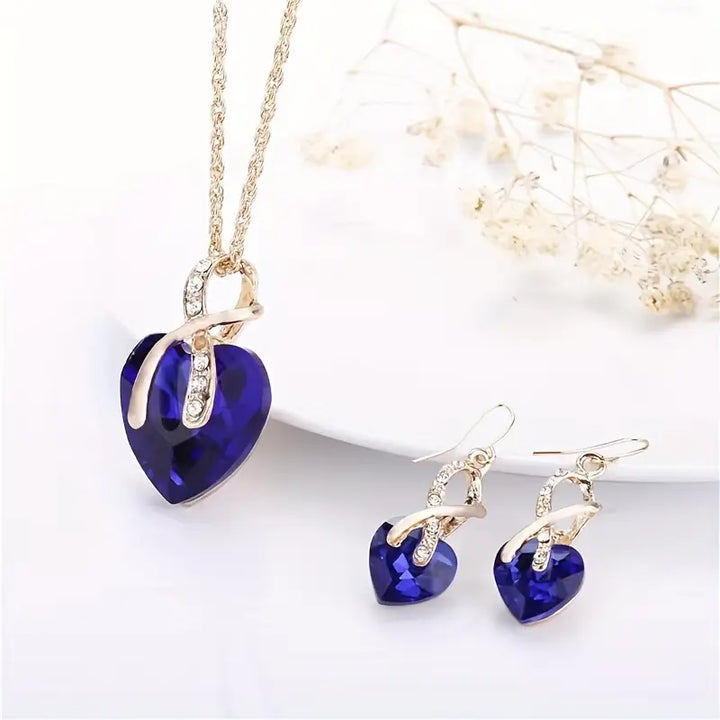 Gold Saphir Herz-Halskette und Ohrring-Set