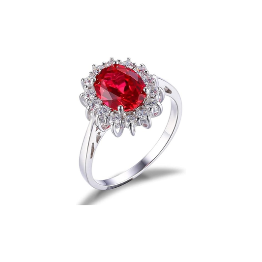 Klassisch Rubin Halo-Ring | Weißgold