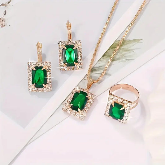 Gold Smaragd Rechteckig Schmuckset