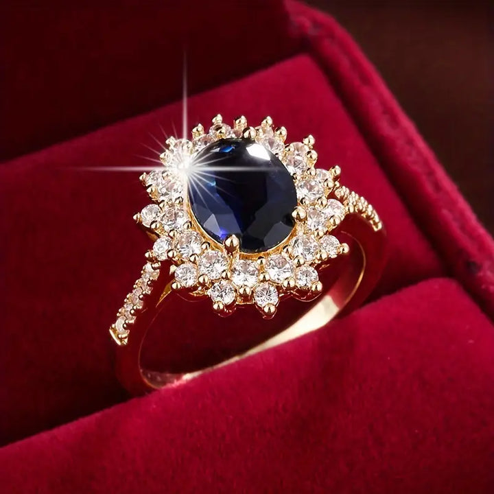 Gold Saphir Halo-Ring