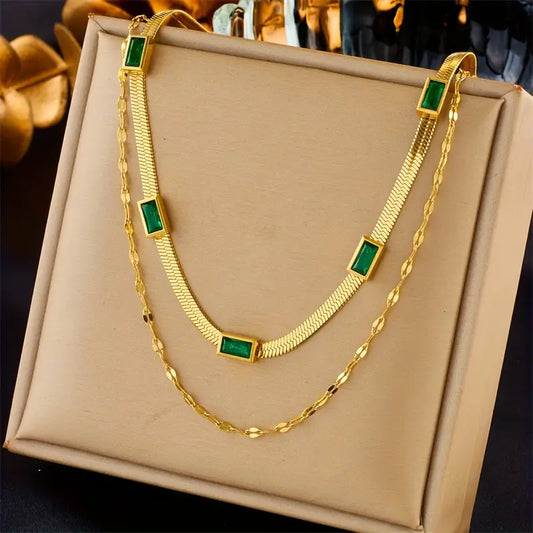 Sister Edelstein Doppelt-Layer Retro Halskette | Gold