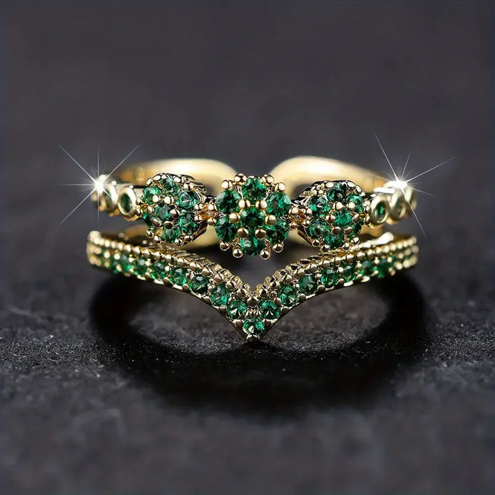Gold Smaragd Cluster Ring