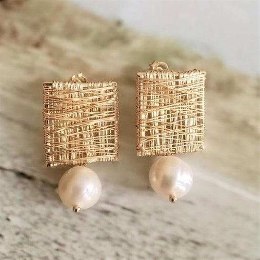 Elegant Goldfaden Perlenohrringe